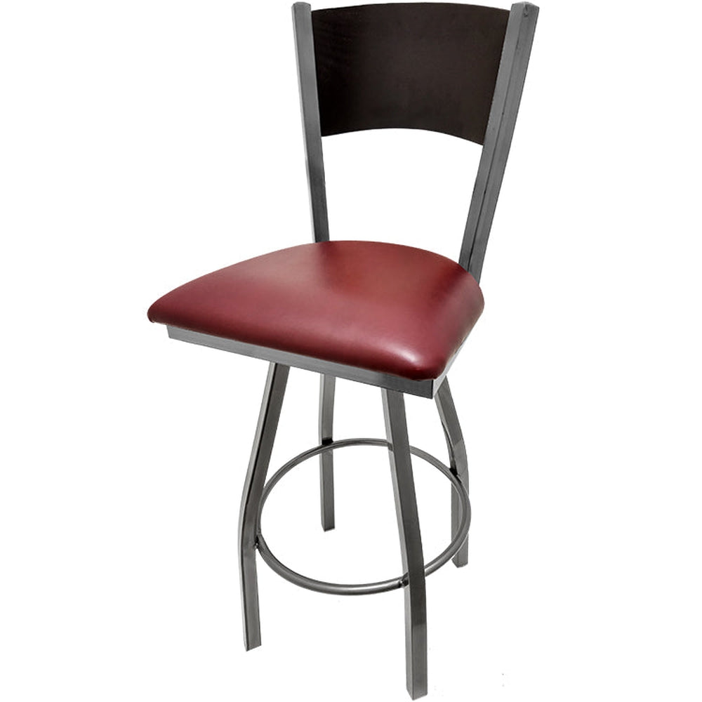 plain wood back barstool with clear coat swivel frame