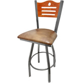 shoreline wood back barstool with clear coat swivel frame