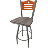 shoreline wood back barstool with clear coat swivel frame