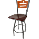 shoreline wood back barstool with clear coat swivel frame