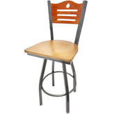 shoreline wood back barstool with clear coat swivel frame