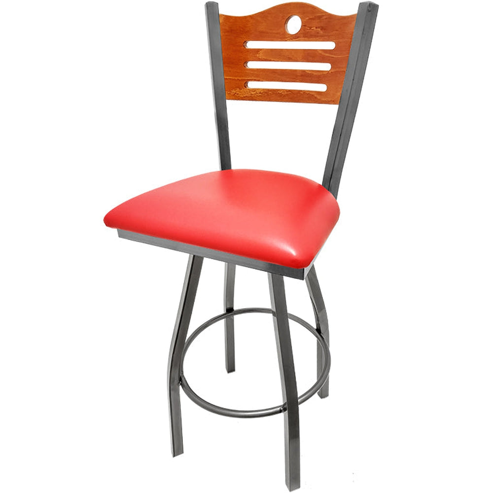 shoreline wood back barstool with clear coat swivel frame