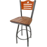 shoreline wood back barstool with clear coat swivel frame