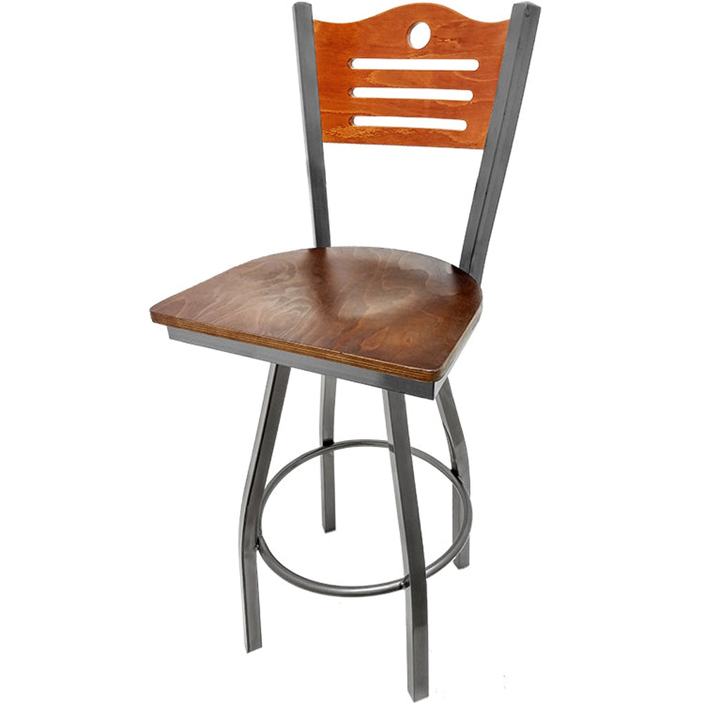 shoreline wood back barstool with clear coat swivel frame