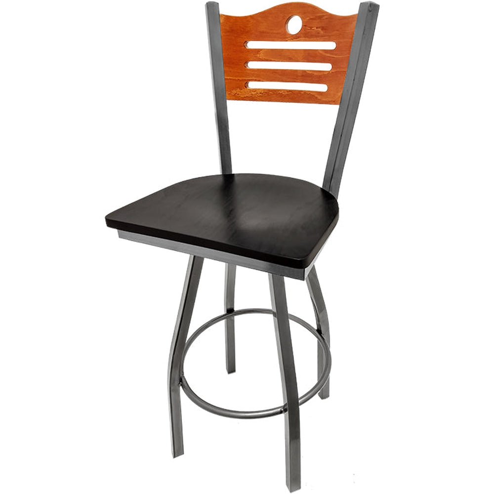 shoreline wood back barstool with clear coat swivel frame