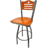 shoreline wood back barstool with clear coat swivel frame