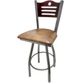 shoreline wood back barstool with clear coat swivel frame