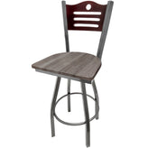 shoreline wood back barstool with clear coat swivel frame