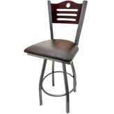 shoreline wood back barstool with clear coat swivel frame