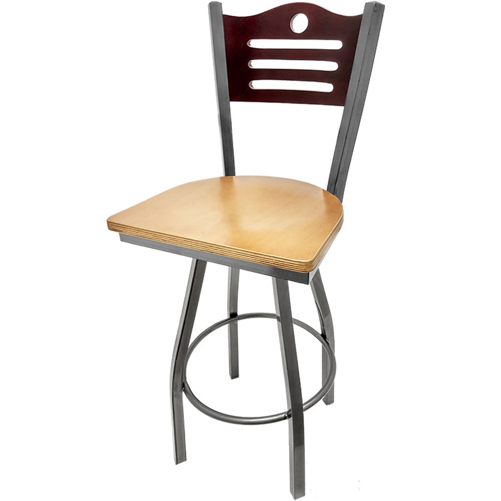 shoreline wood back barstool with clear coat swivel frame