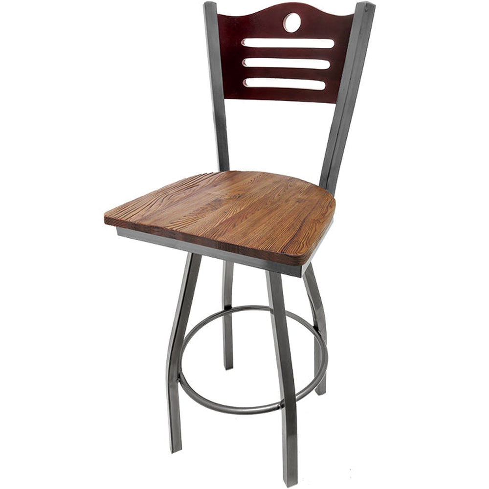 shoreline wood back barstool with clear coat swivel frame