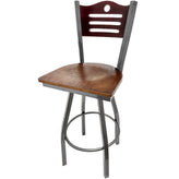 shoreline wood back barstool with clear coat swivel frame