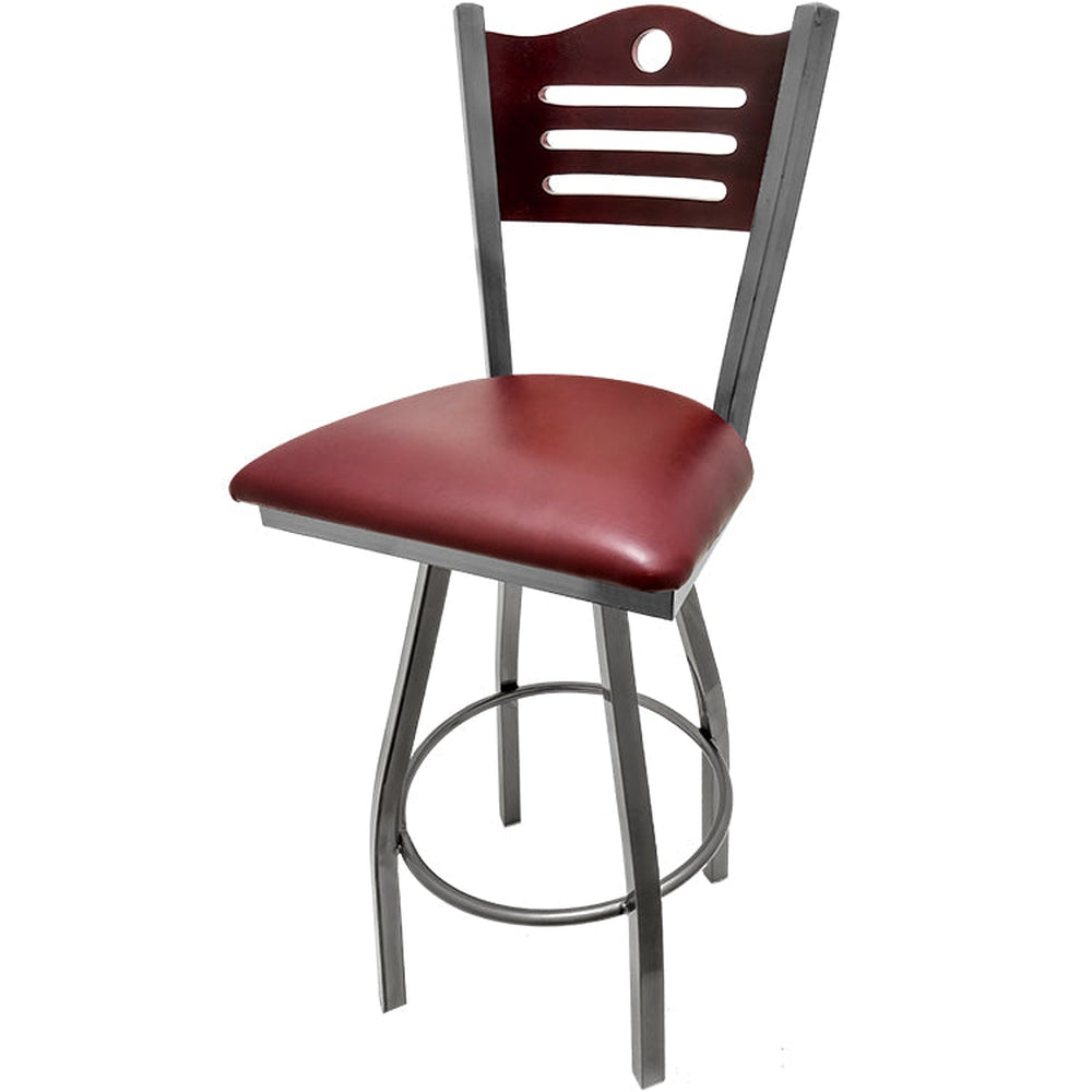 shoreline wood back barstool with clear coat swivel frame