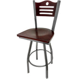 shoreline wood back barstool with clear coat swivel frame