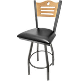 shoreline wood back barstool with clear coat swivel frame