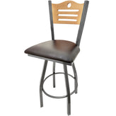 shoreline wood back barstool with clear coat swivel frame