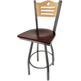 shoreline wood back barstool with clear coat swivel frame