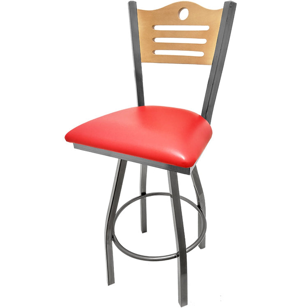 shoreline wood back barstool with clear coat swivel frame