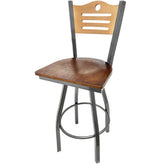 shoreline wood back barstool with clear coat swivel frame