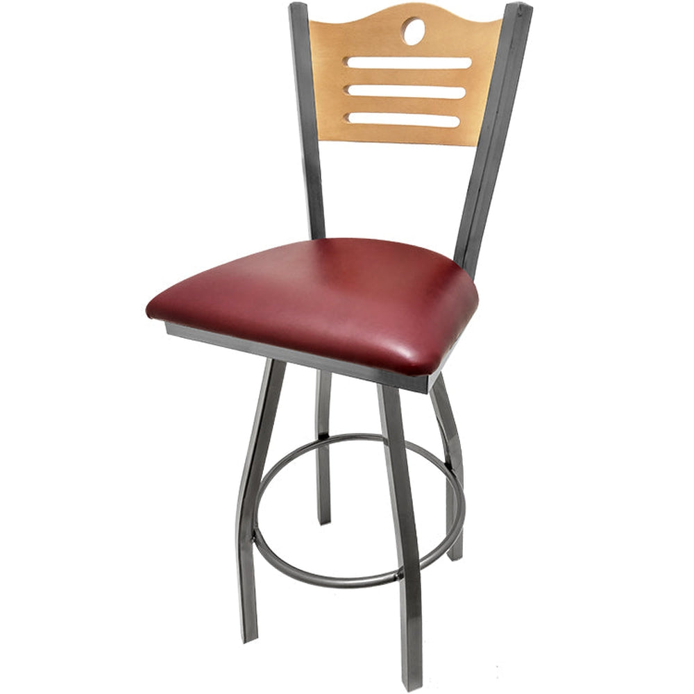 shoreline wood back barstool with clear coat swivel frame