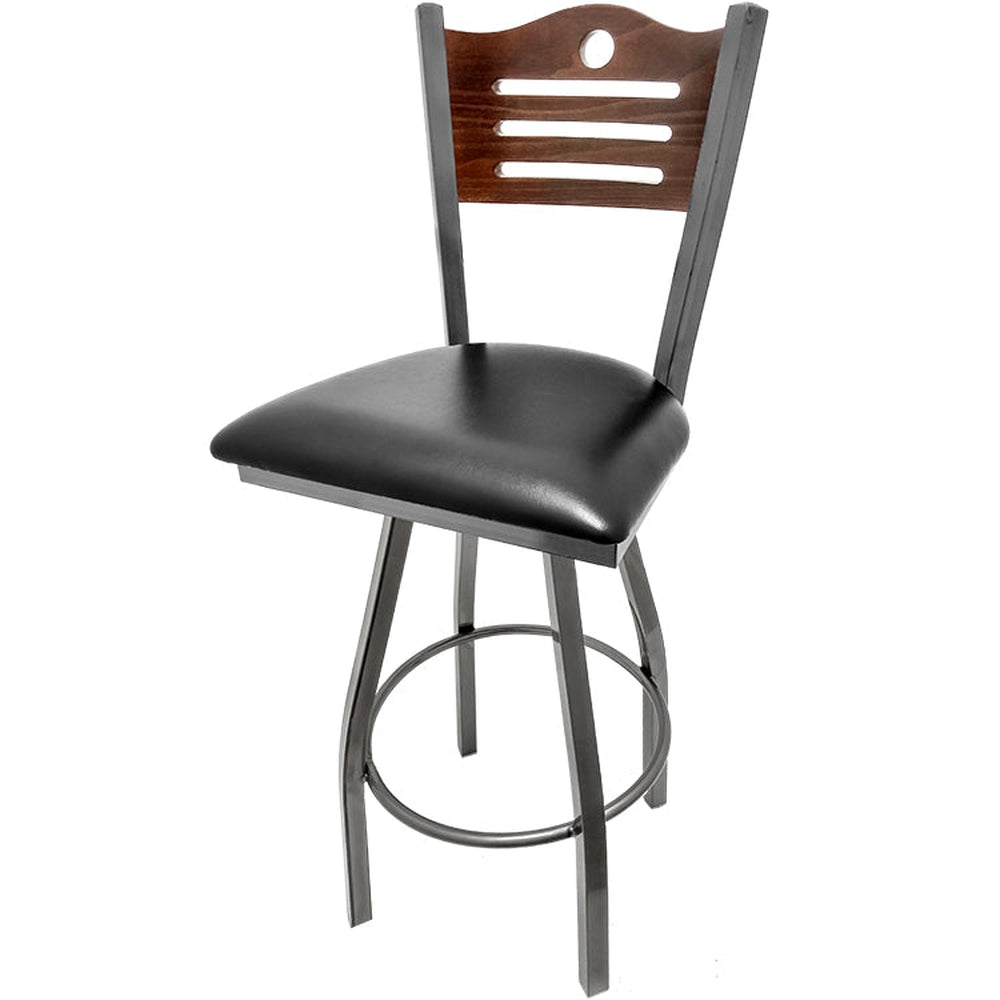 shoreline wood back barstool with clear coat swivel frame