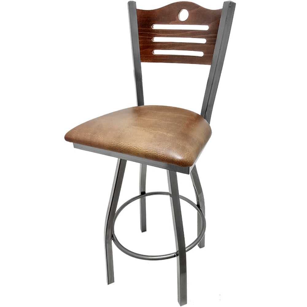 shoreline wood back barstool with clear coat swivel frame