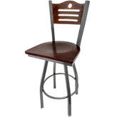 shoreline wood back barstool with clear coat swivel frame