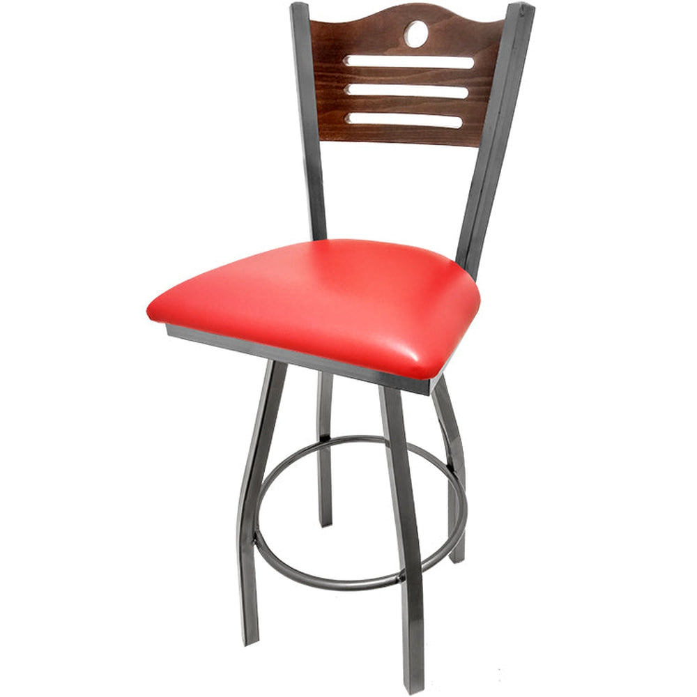 shoreline wood back barstool with clear coat swivel frame