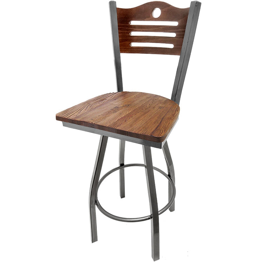 shoreline wood back barstool with clear coat swivel frame