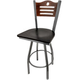 shoreline wood back barstool with clear coat swivel frame