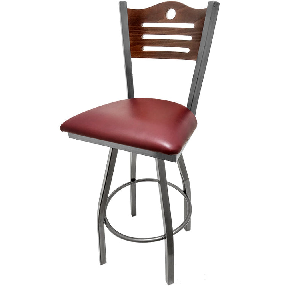 shoreline wood back barstool with clear coat swivel frame