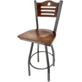 shoreline wood back barstool with clear coat swivel frame