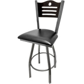 shoreline wood back barstool with clear coat swivel frame