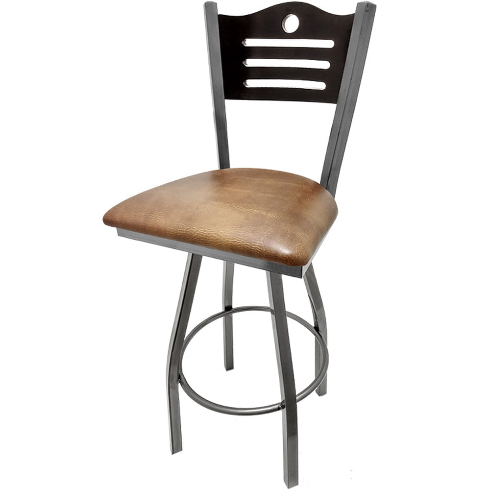 shoreline wood back barstool with clear coat swivel frame