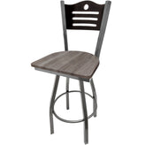 shoreline wood back barstool with clear coat swivel frame