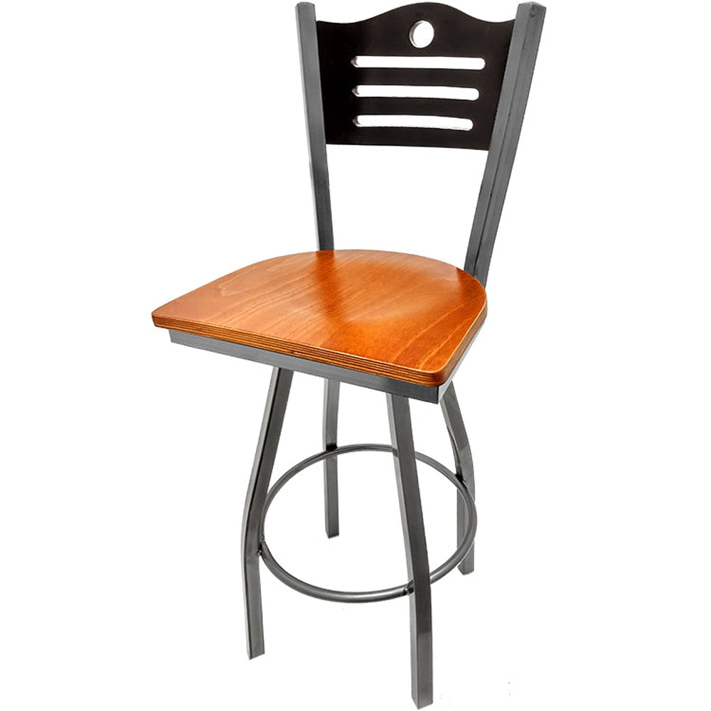 shoreline wood back barstool with clear coat swivel frame