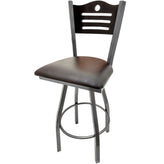 shoreline wood back barstool with clear coat swivel frame