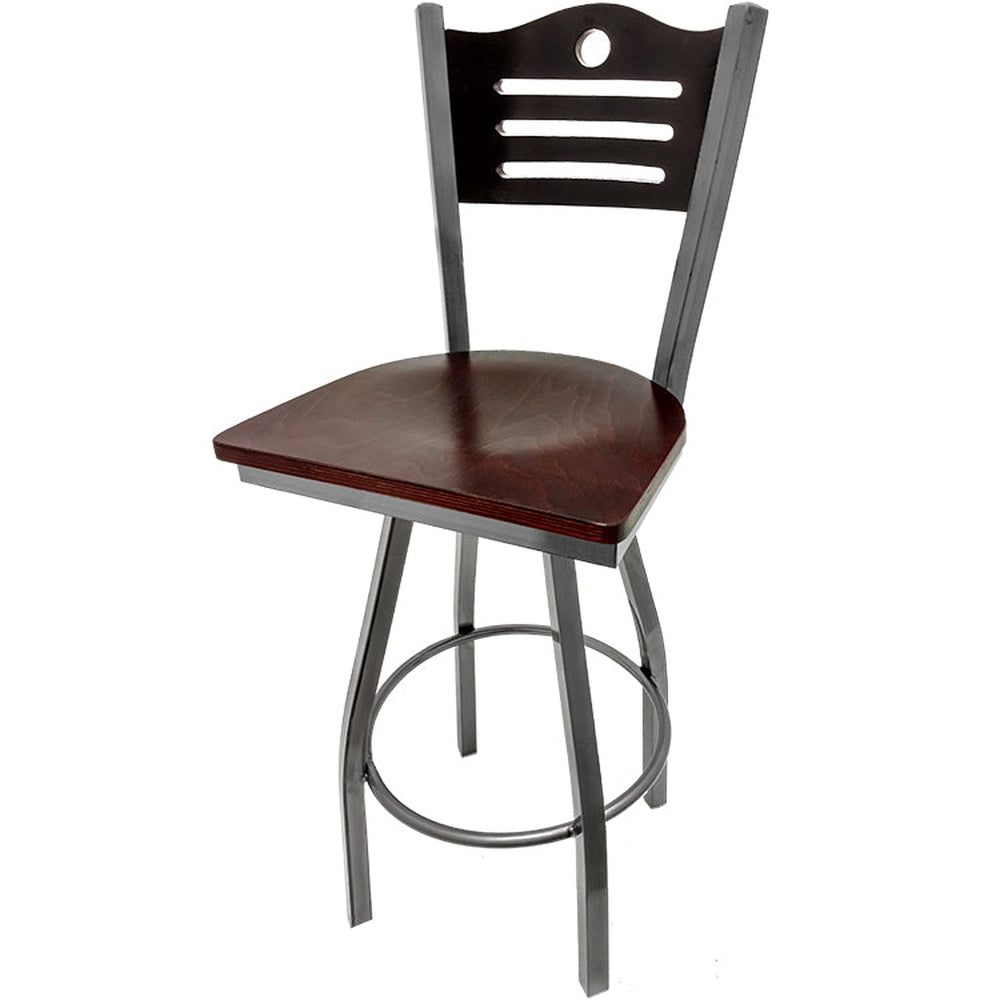 shoreline wood back barstool with clear coat swivel frame