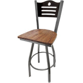 shoreline wood back barstool with clear coat swivel frame