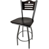 shoreline wood back barstool with clear coat swivel frame