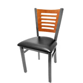 5 line wood back chair with clear coat frame