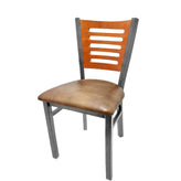 5 line wood back chair with clear coat frame