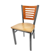 5 line wood back chair with clear coat frame