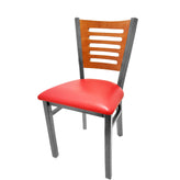 5 line wood back chair with clear coat frame