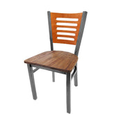 5 line wood back chair with clear coat frame