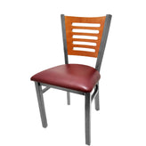 5 line wood back chair with clear coat frame