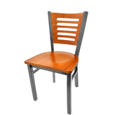 5 line wood back chair with clear coat frame