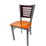 5 line wood back chair with clear coat frame