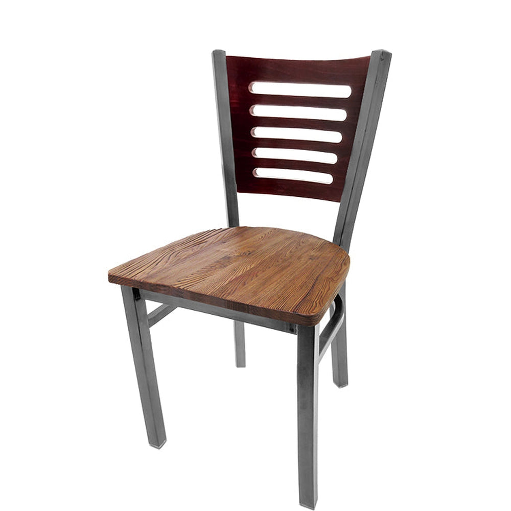 5 line wood back chair with clear coat frame