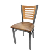 5 line wood back chair with clear coat frame